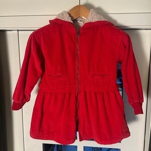 Stem Hooded Corduroy Fleece Lined Parka Jacket  - Vibrant Red - Girls Size 5